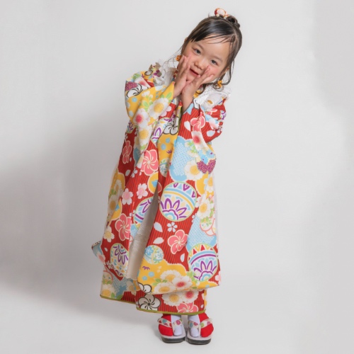 【レンタル】３歳着物セット／てまりこてん 千歳飴袋: なし, お色直し（被布・エプロン追加）: なし