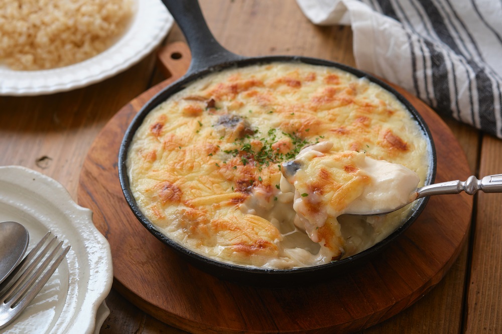 鶏ひき肉としめじの和風グラタン