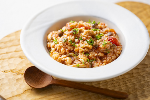 鶏むね肉としめじの玄米リゾット【4STEP】