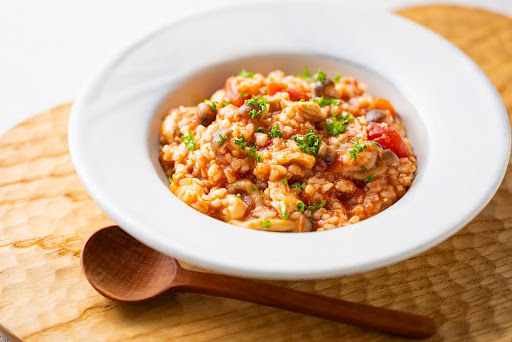 鶏むね肉としめじの玄米リゾット【4STEP】