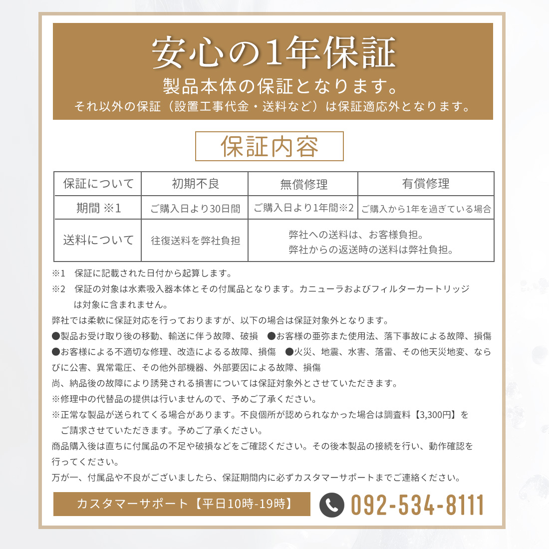 BelleWell 高濃度水素生成器 450 延長保証: 1年保証