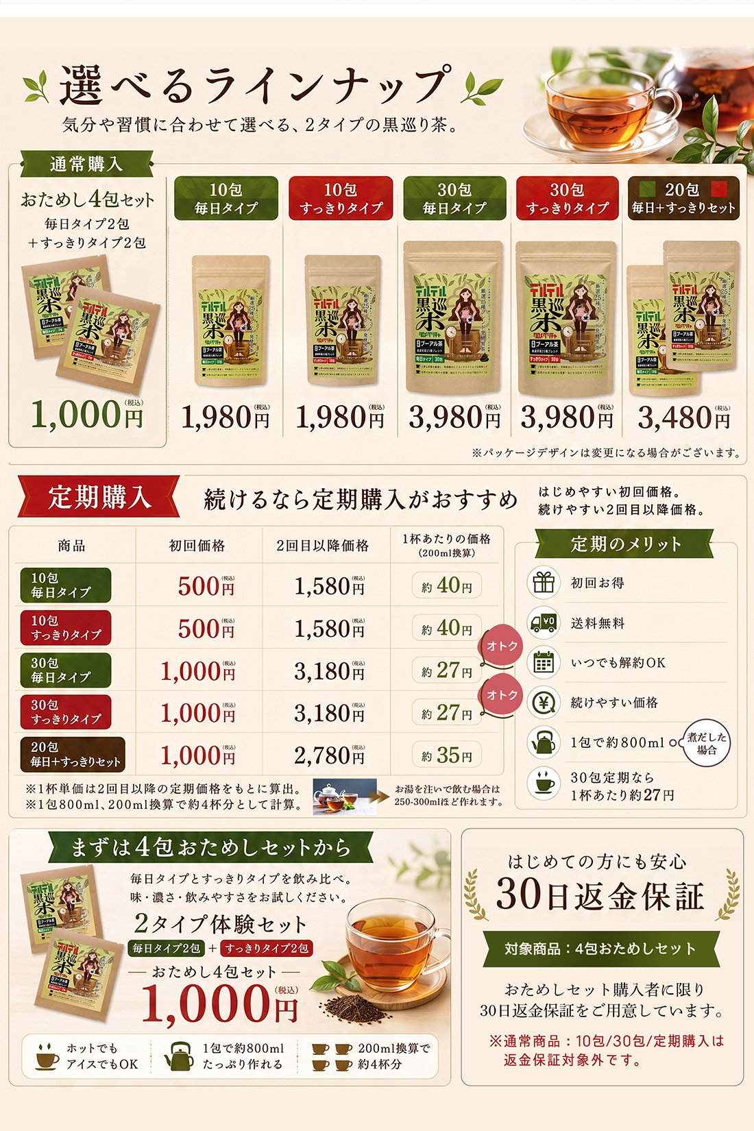 デルデル黒巡茶 タイプ: おためし4包(毎日・すっきり各2包)
