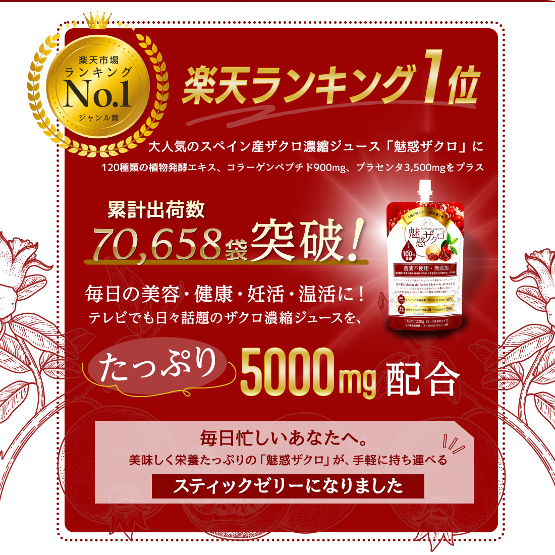 魅惑ザクロ + 美容ゼリー コラーゲンゼリー【1本：20g】 セット内容: 7本