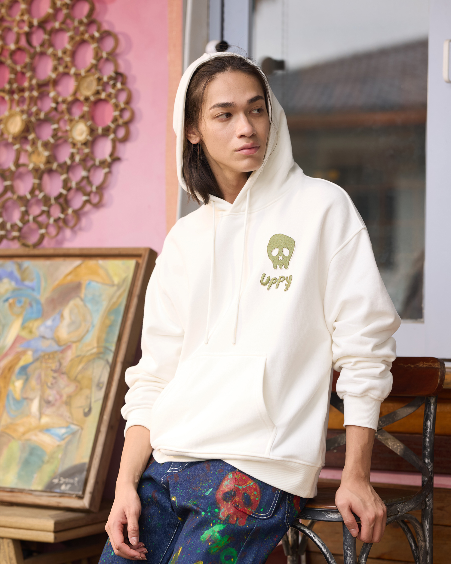 Place D' UJI UPPYワッペンパーカー ホワイト サイズ: S