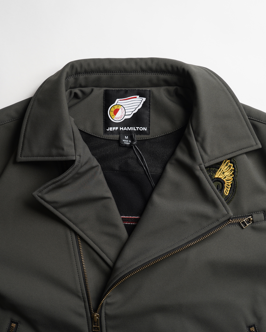 JEFF HAMILTON ライダースブルゾン オリーブ サイズ: M