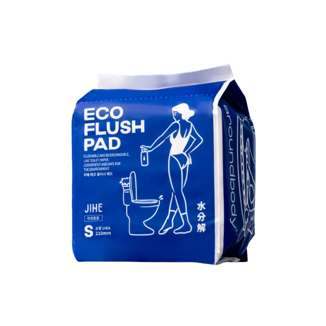 100%生分解性フェムケアパッド  21cm（羽なし）14枚入り JIHE Eco Flush Pad