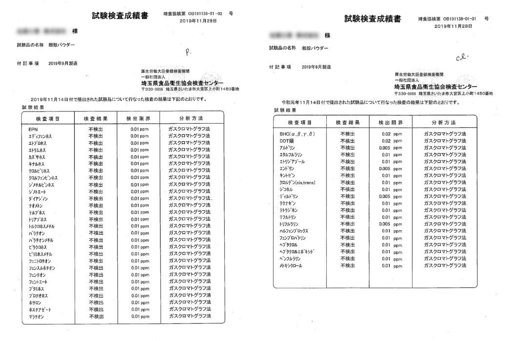 第三者機関による農薬検査結果