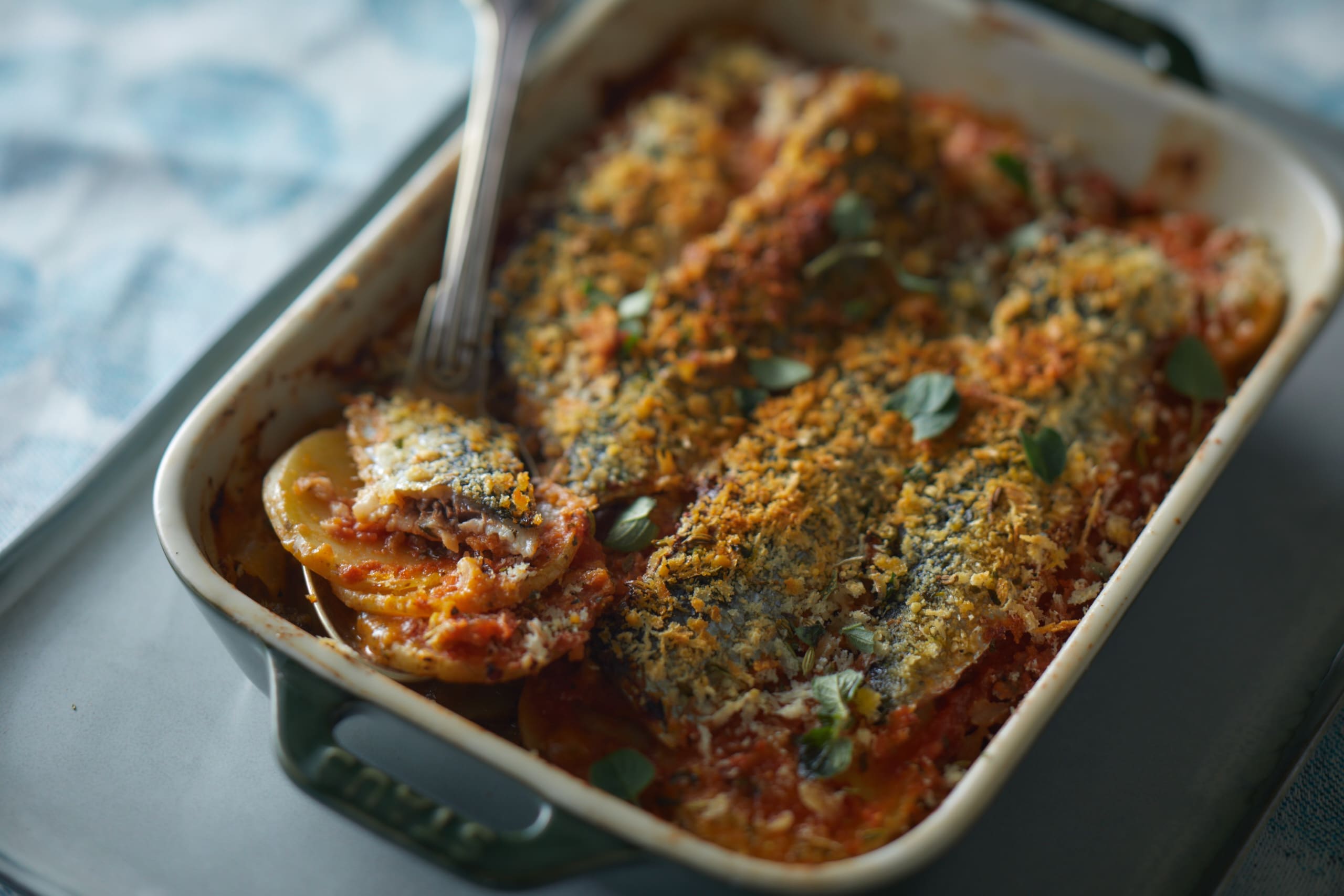 イワシとじゃがいもの重ね焼き　調理例