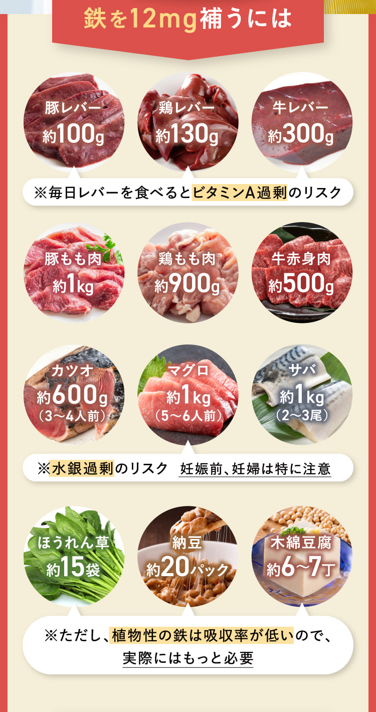 鉄を12mg補うには