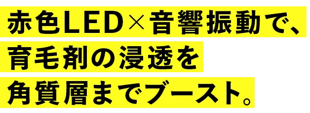 赤色LED×音響振動で、育毛剤の浸透を角質層までブースト。