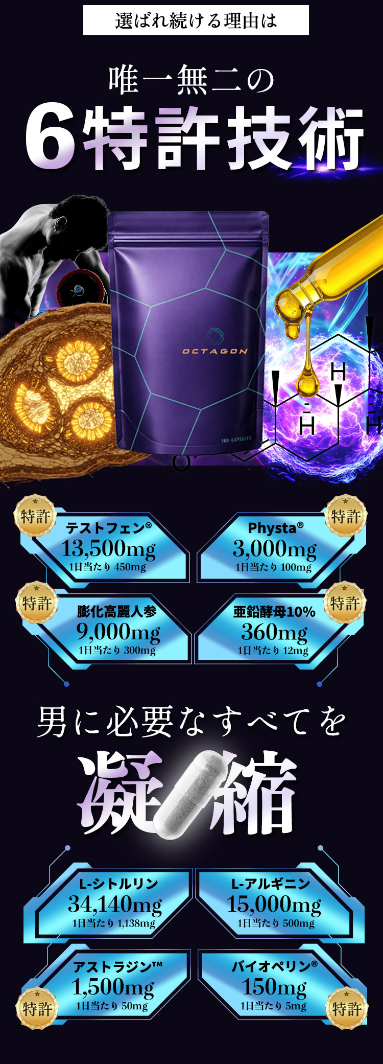 男のヨルを支配する。選ばれたのはたった8つの成分。素材のポテンシャルをダイレクトに実感するためにデータに忠実に設計。成分数を厳選する事で配合量が豊富に