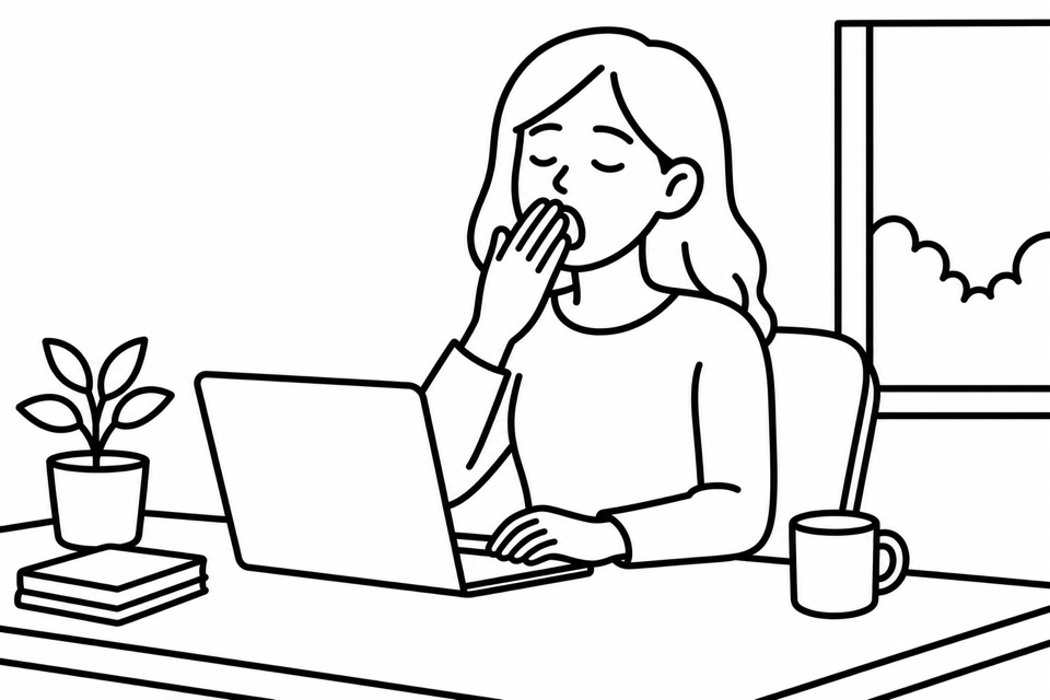 ランチ後のデスクワークで眠気に襲われる様子