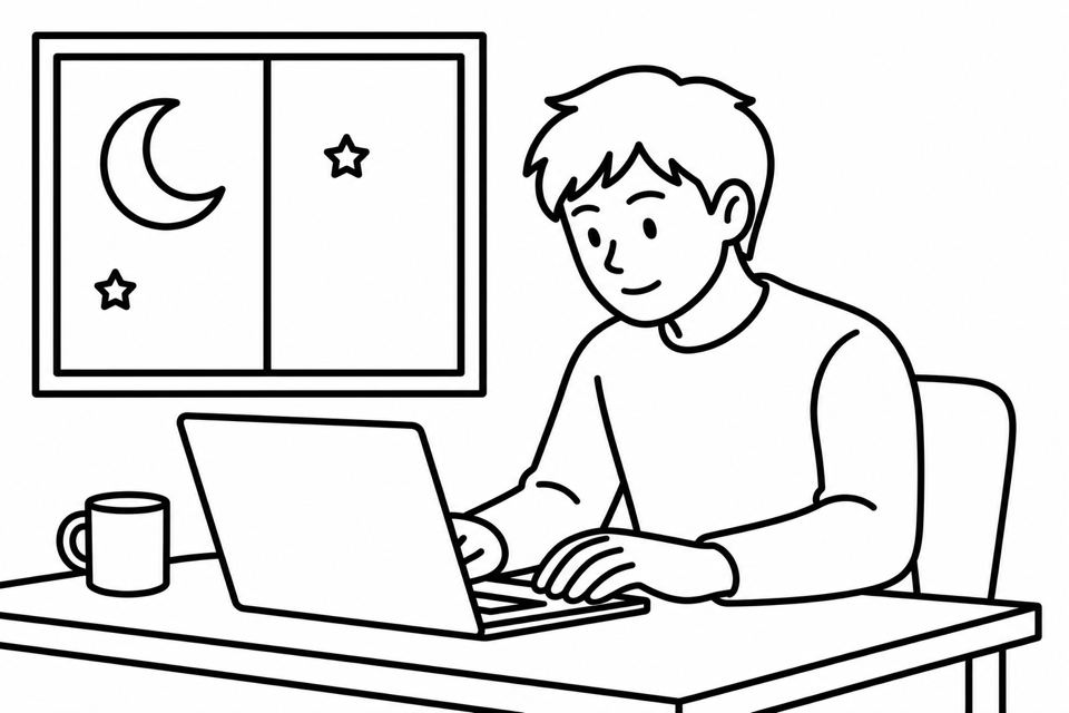 深夜にPCで作業する様子