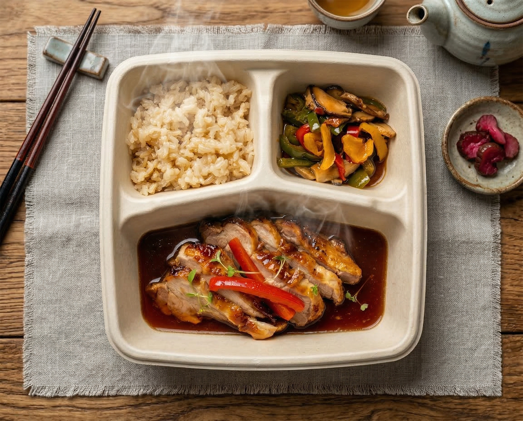 大山鶏の甘酢香味たれ焼き弁当