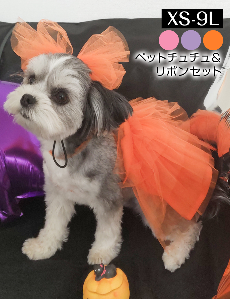 【ハロウィン50％OFF】ペットチュチュ＆リボンセット
