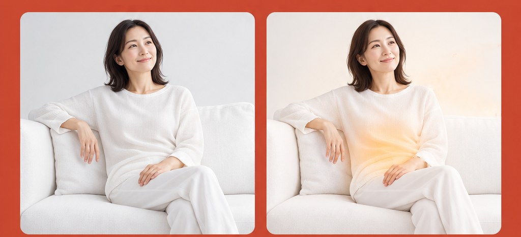 ソファでくつろぐ女性の比較