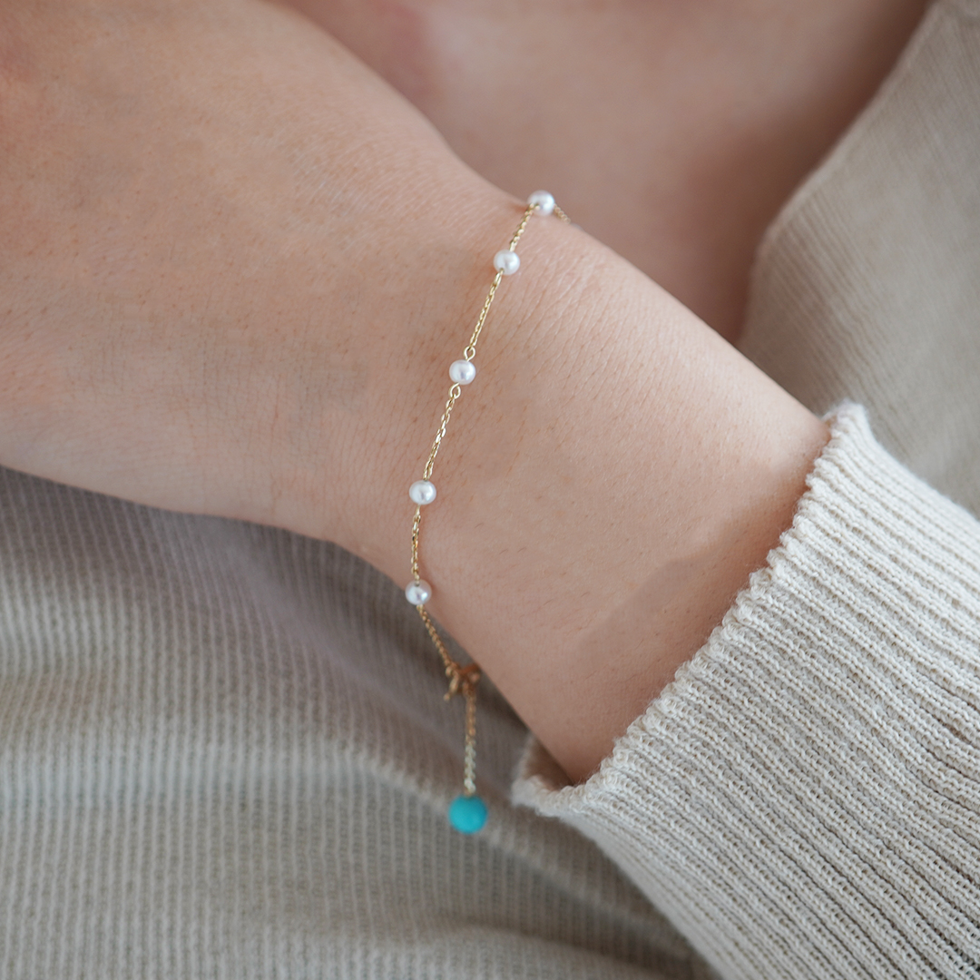 K10 YG 淡水 ターコイズ ブレスレット  B-73