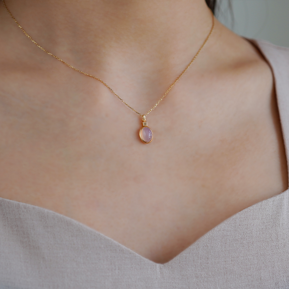 K10 YG ピンクカルセドニー ネックレス N-63