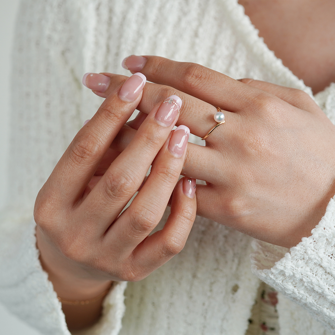 K10 YG Vライン パール リング  R-44