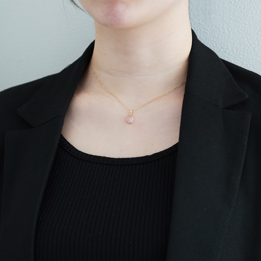 K10 YG ピンクカルセドニー ネックレス N-63