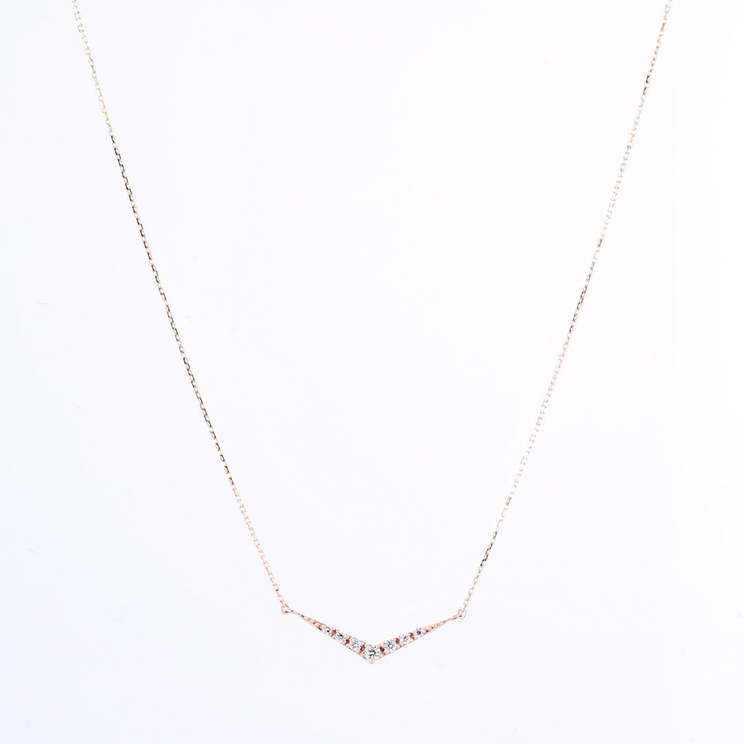 K10 YG Vモチーフ ダイヤ ネックレス N-59