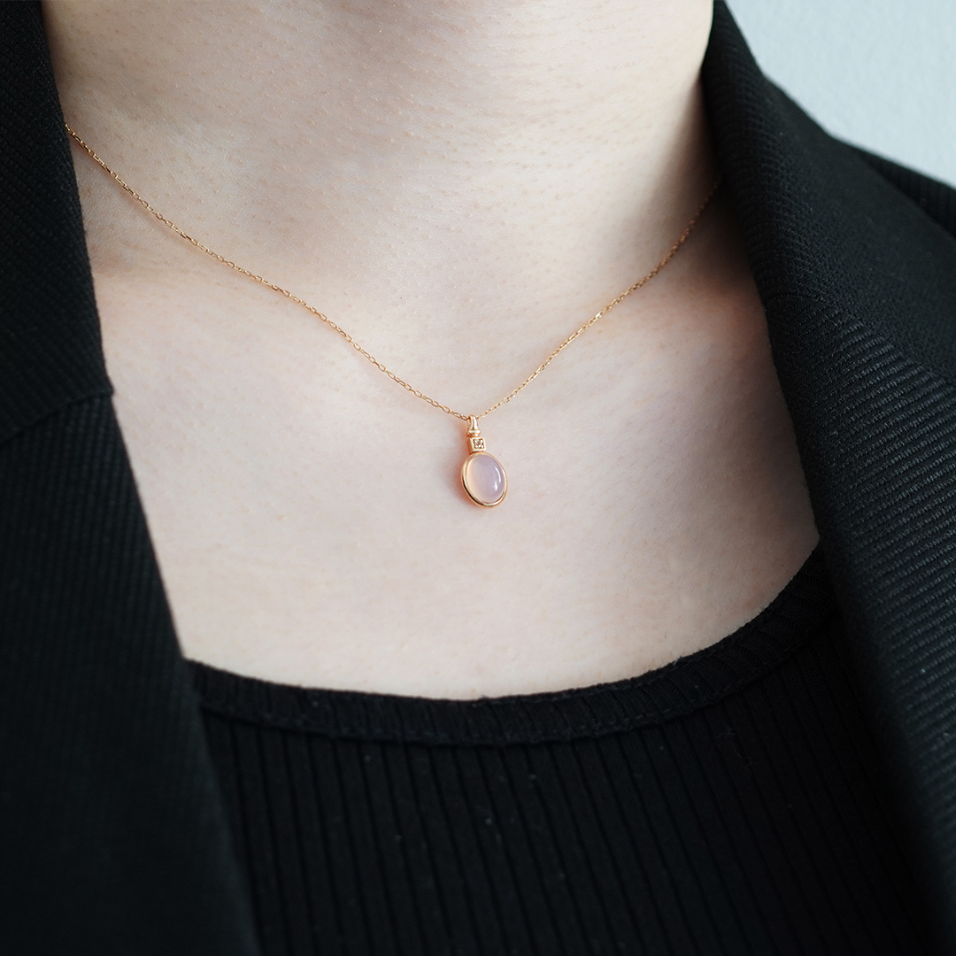 K10 YG ピンクカルセドニー ネックレス N-63