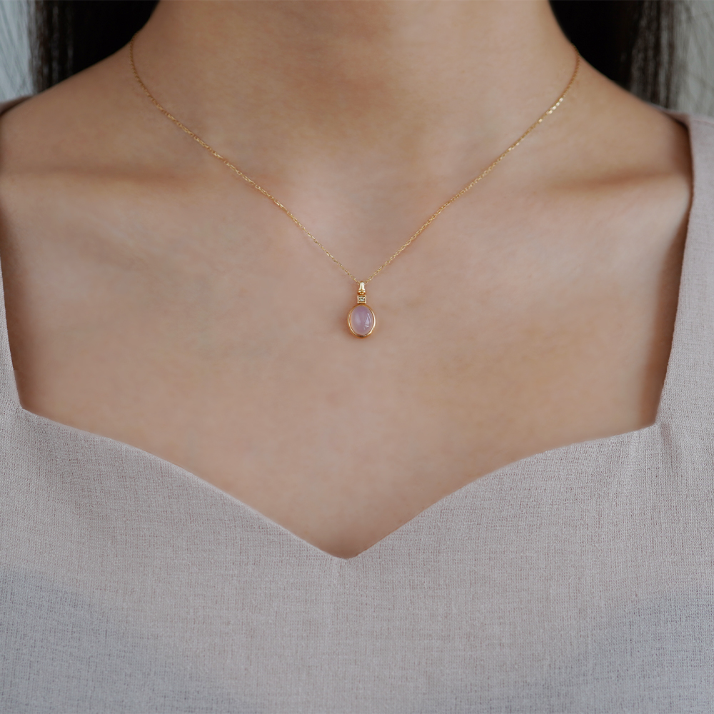 K10 YG ピンクカルセドニー ネックレス N-63