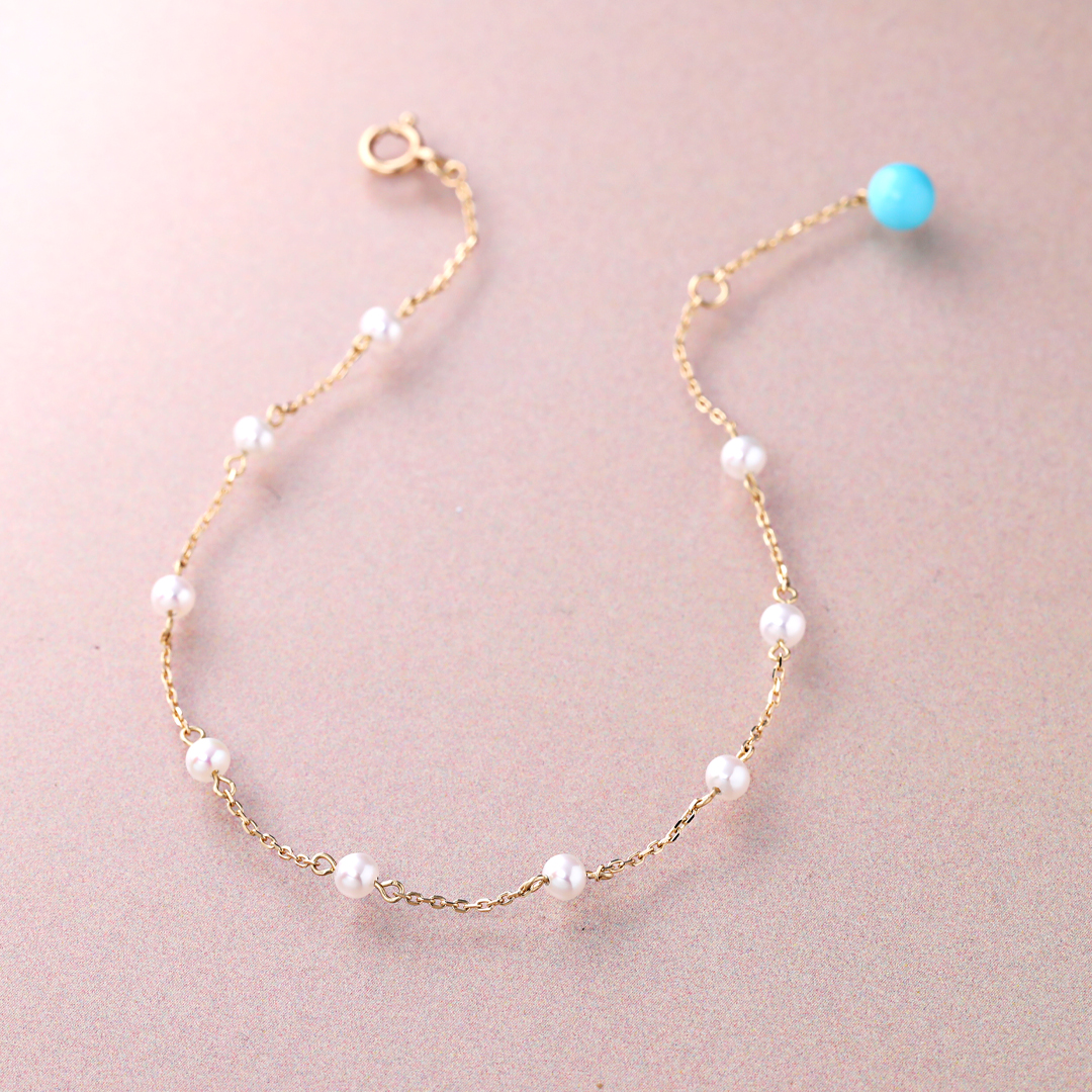 K10 YG 淡水 ターコイズ ブレスレット  B-73