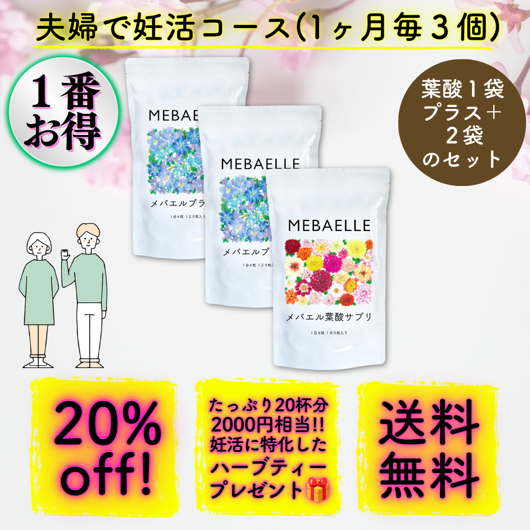 【定期便】夫婦で妊活コース（葉酸×1袋、プラス×2袋)【1ヶ月コース】
