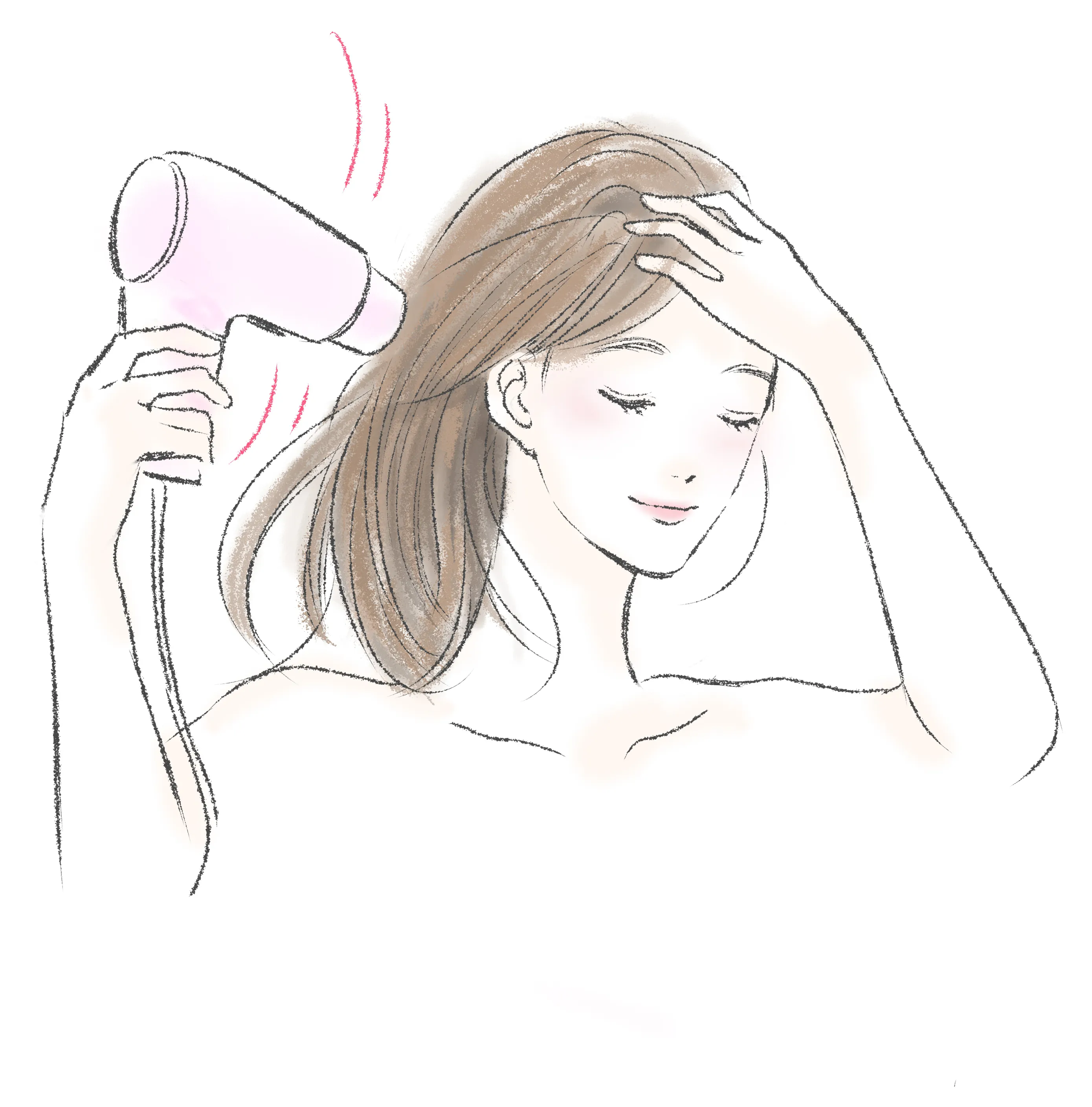 ドライヤーで髪を乾かす