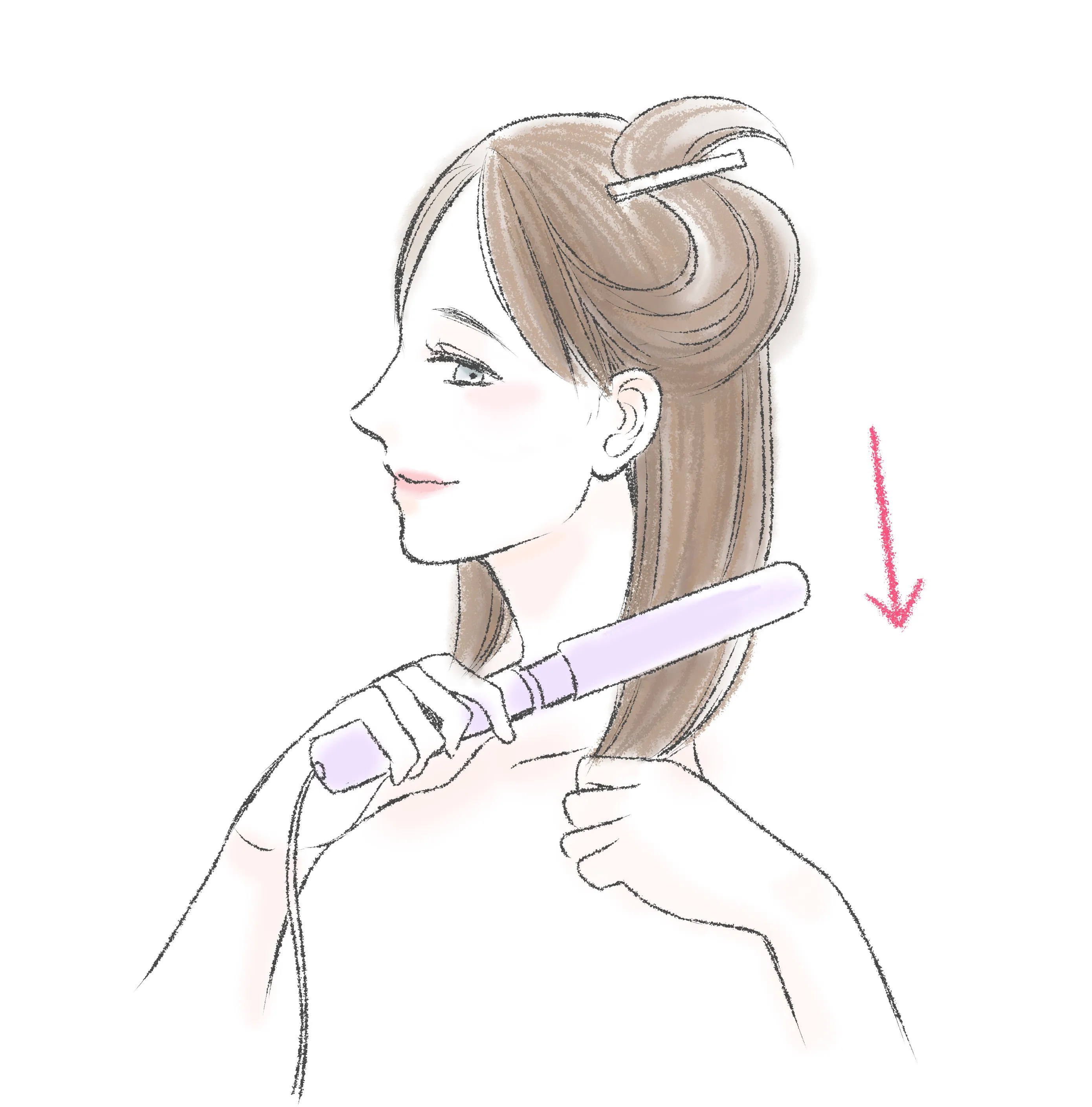 ヘアアイロンでスタイリングする