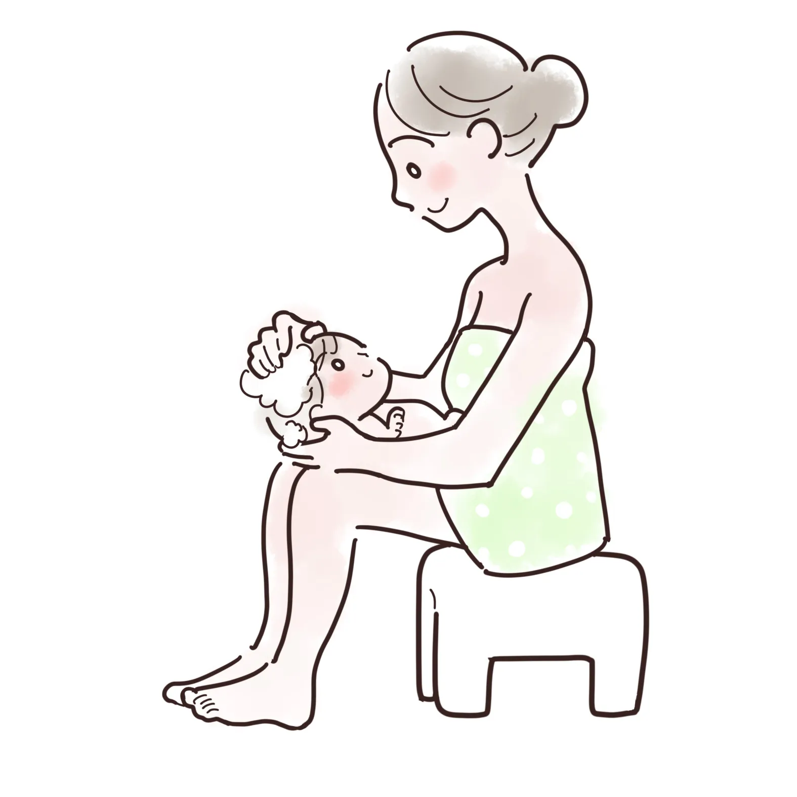 大人の膝の上で洗う