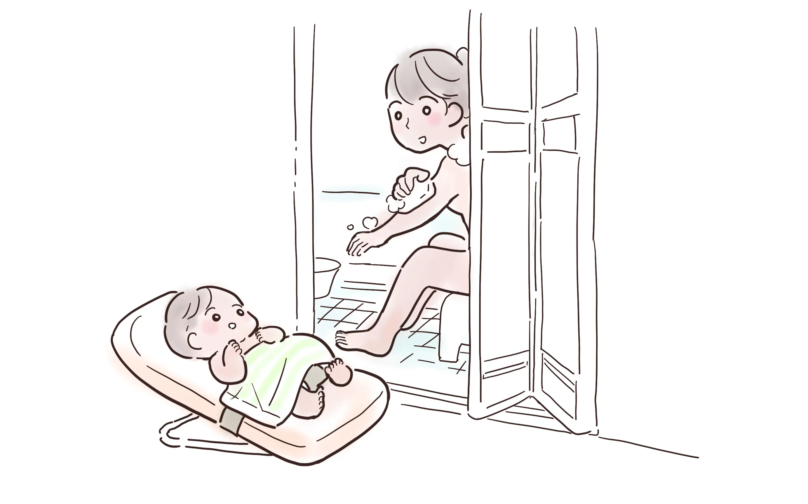 赤ちゃんを待たせる間に自分の体を洗う