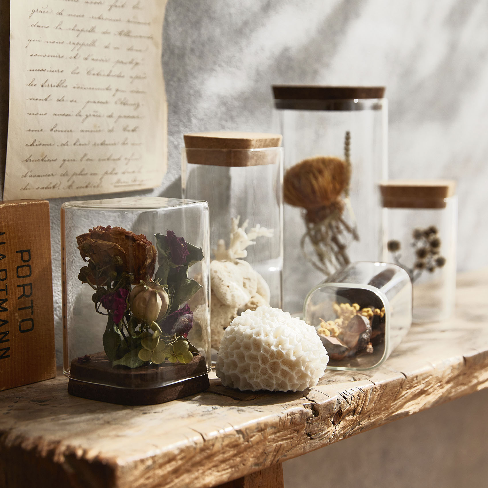 Glass Square with Cork  形状展開: S  外寸：8L×8W×12H, カラー展開: NATURAL