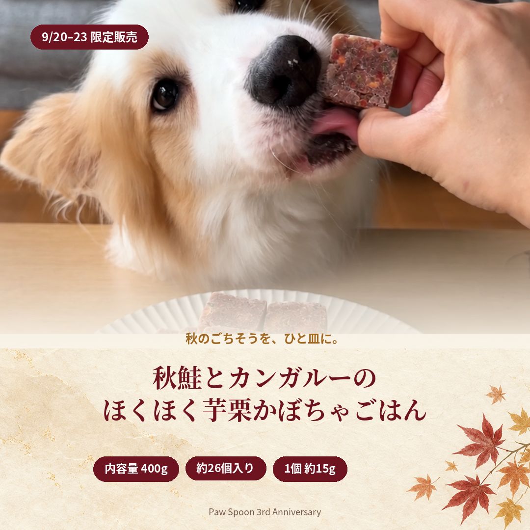 Paw Spoonのごちそうごはん　秋鮭とカンガルーのほくほく芋栗かぼちゃごはん　400g（約26個）