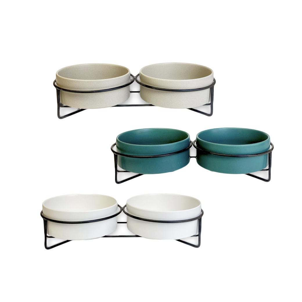 ワイヤースタンド付きセラミックボウル ダブル 種類: ホワイト/M(850ml)