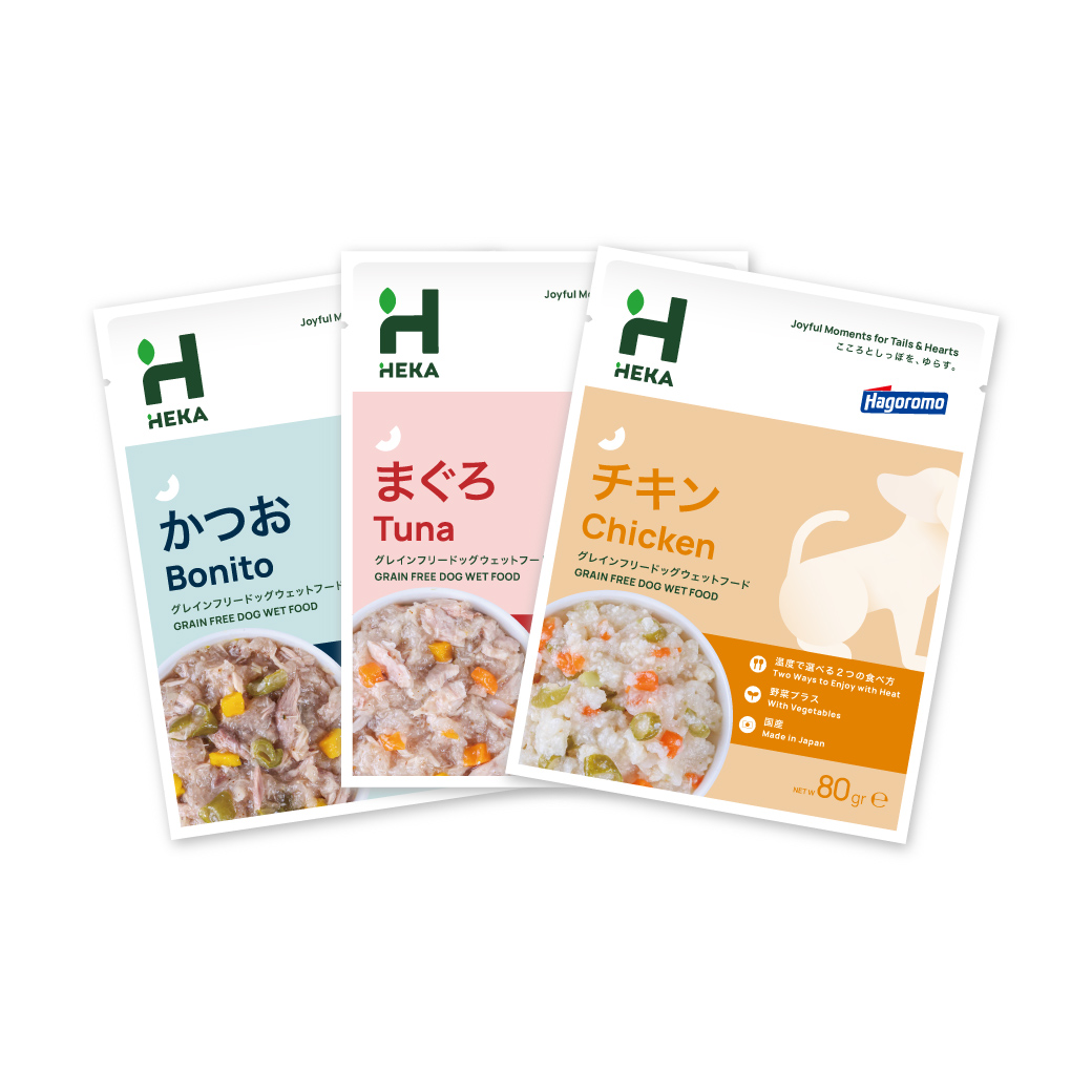HEKA グレインフリードッグウェットフード 全3種（アソート） 組み合わせ: 全種セット3袋(チキン1/まぐろ1/かつお1)