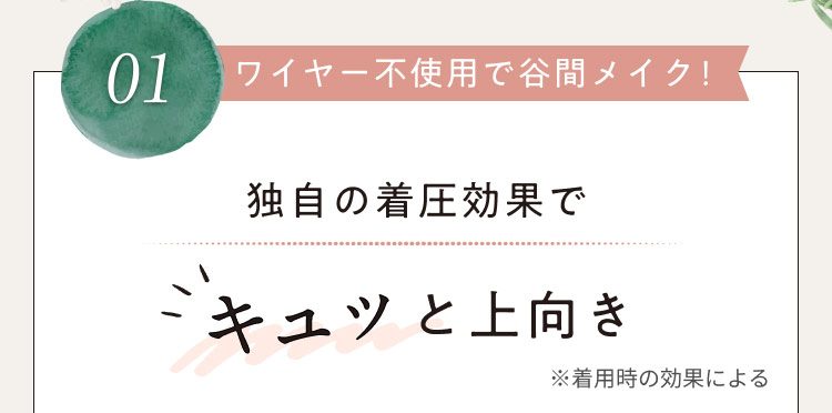 01 ワイヤー不使用で谷間メイク！独自の着圧効果でキュっと上向き