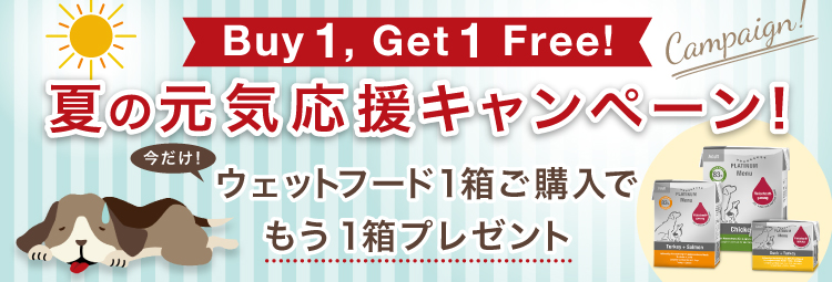 愛犬に夏の元気応援キャンペーン。夏バテ対策にぴったりのプラチナム ウェットドッグフードで