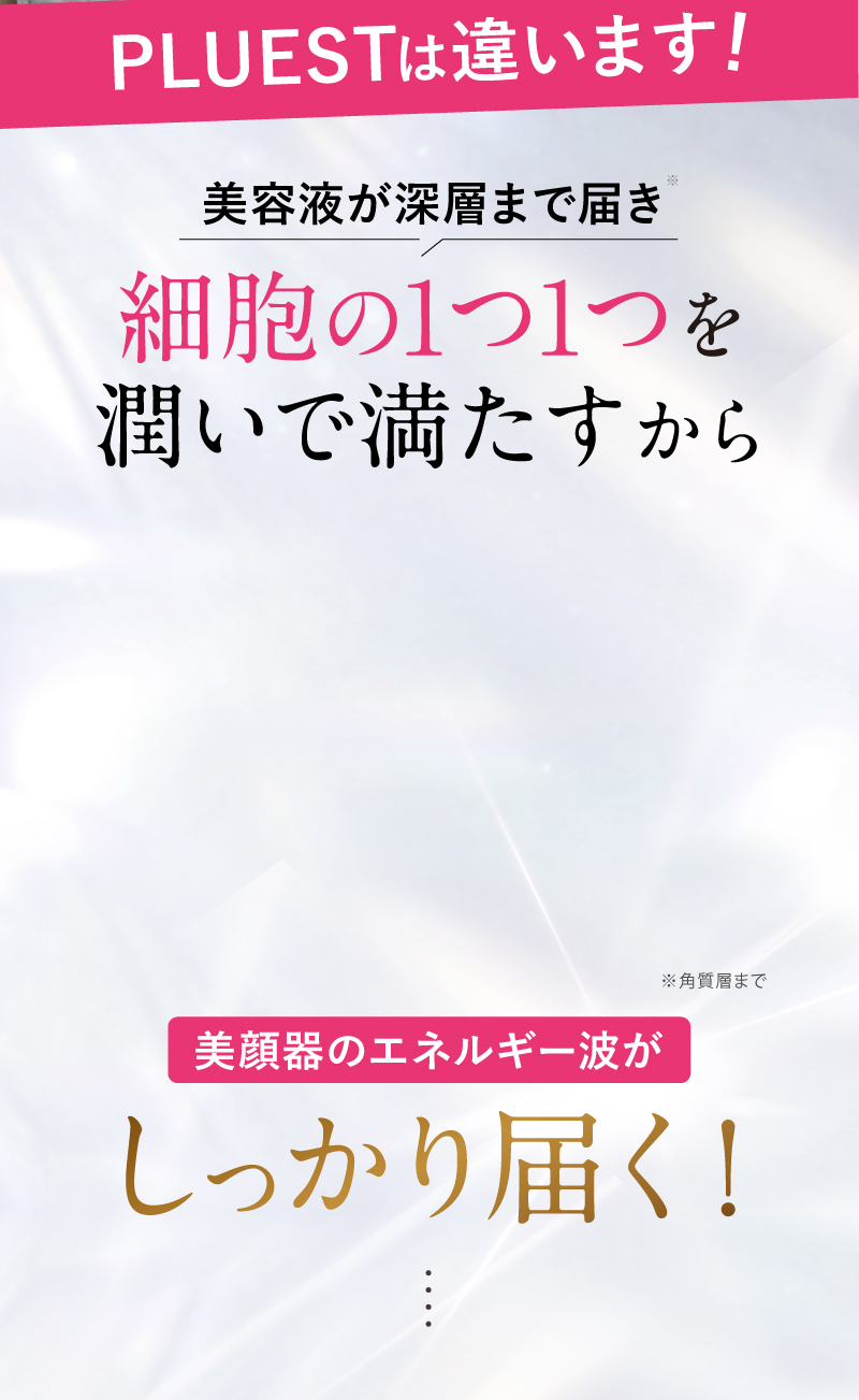 PLUESTは違います！美容液が深層まで届き細胞の1つ1つを潤いで満たすから