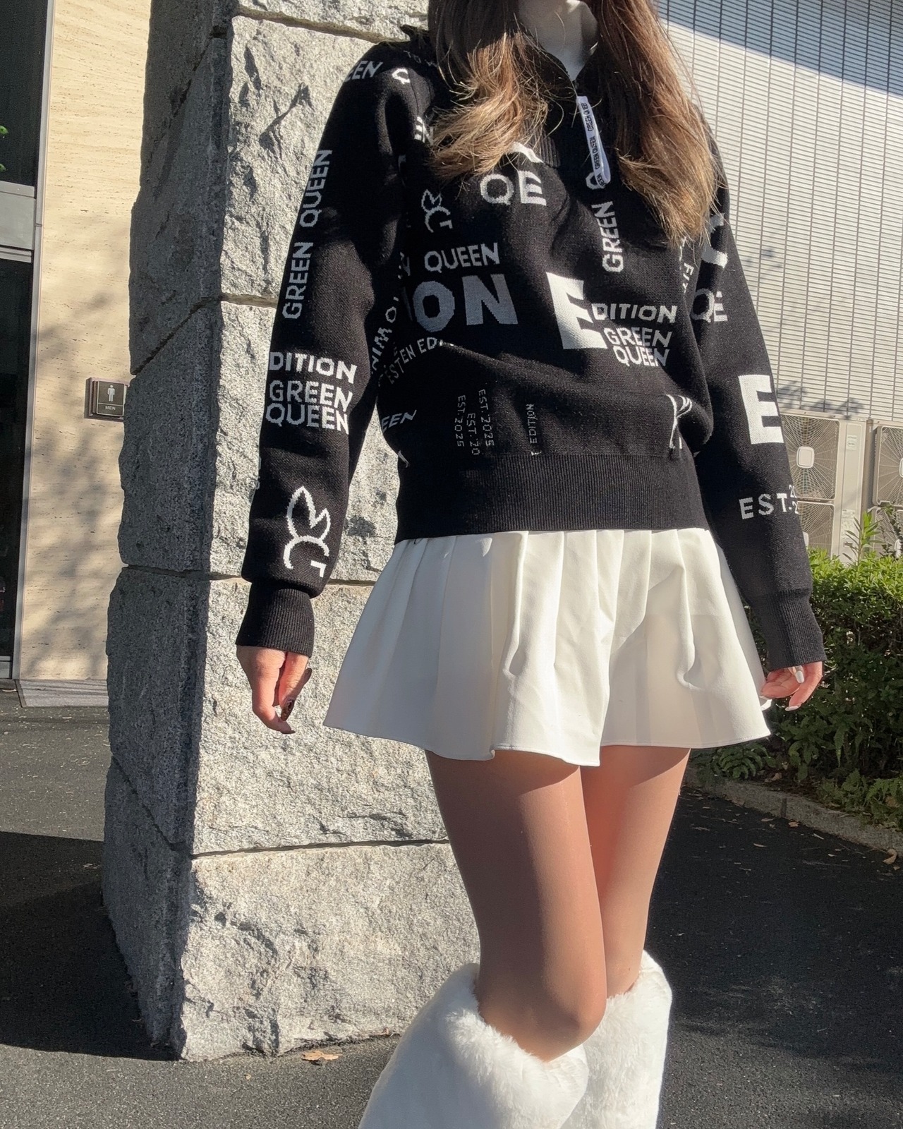 GREEN QUEEN 総柄ハーフジップセーター 