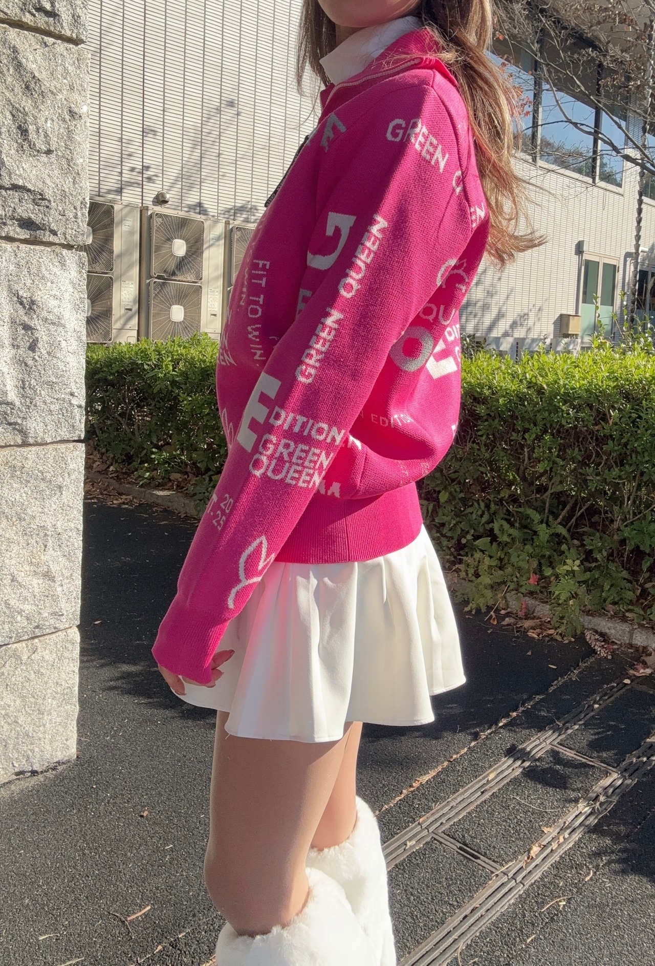 GREEN QUEEN 総柄ハーフジップセーター 