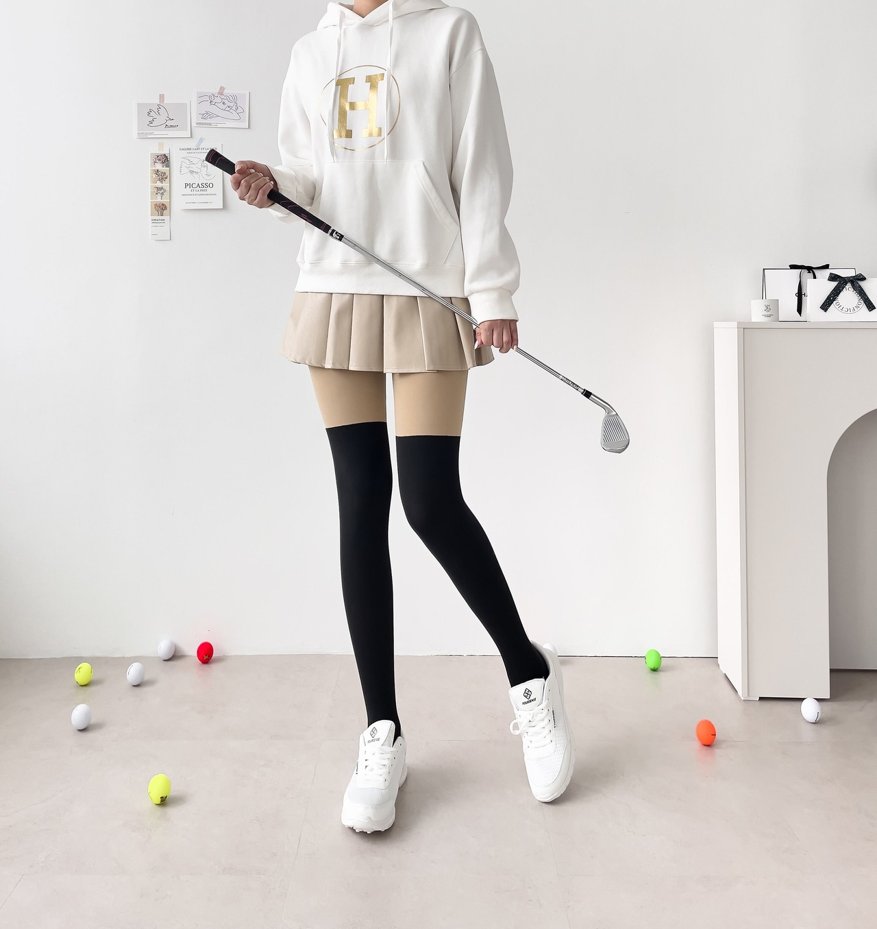 起毛ニーハイソックス風UVタイツ 