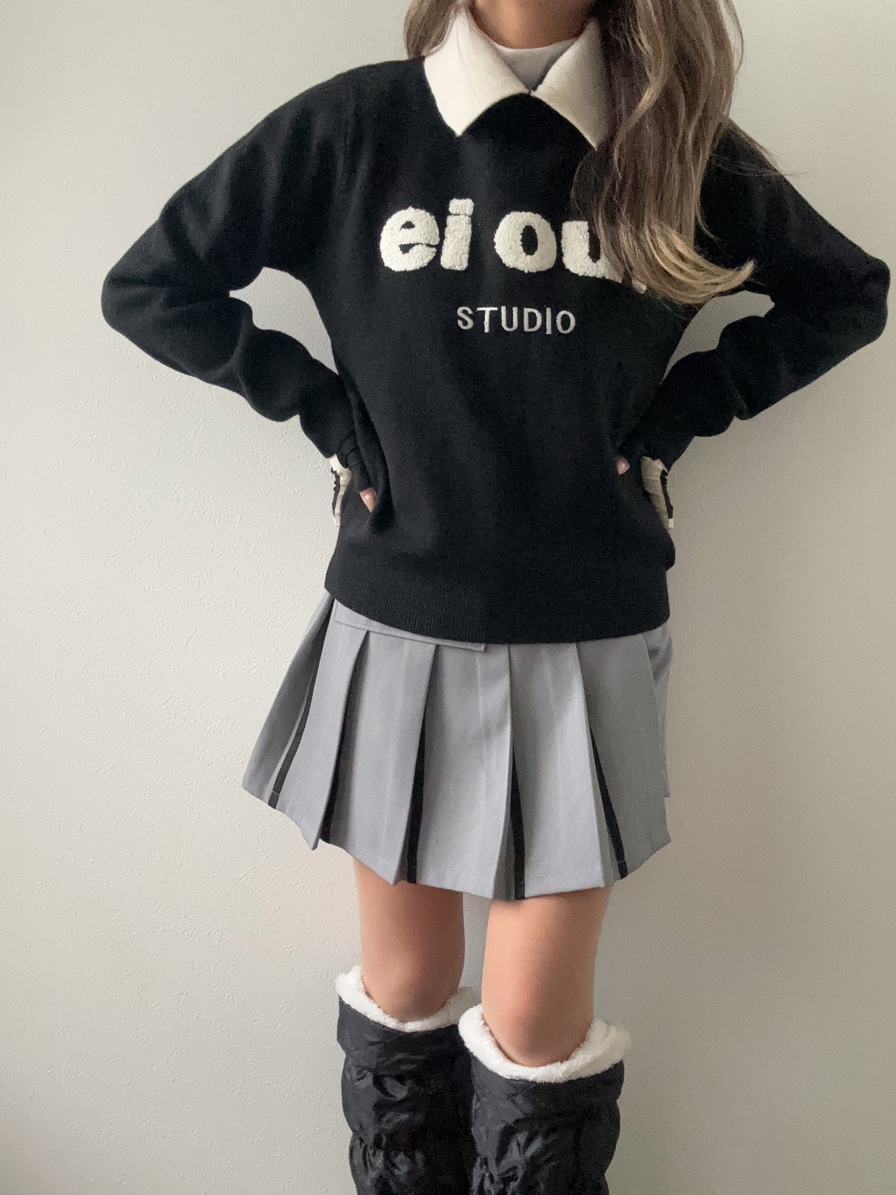 ポシェット付きラインプリーツスカート