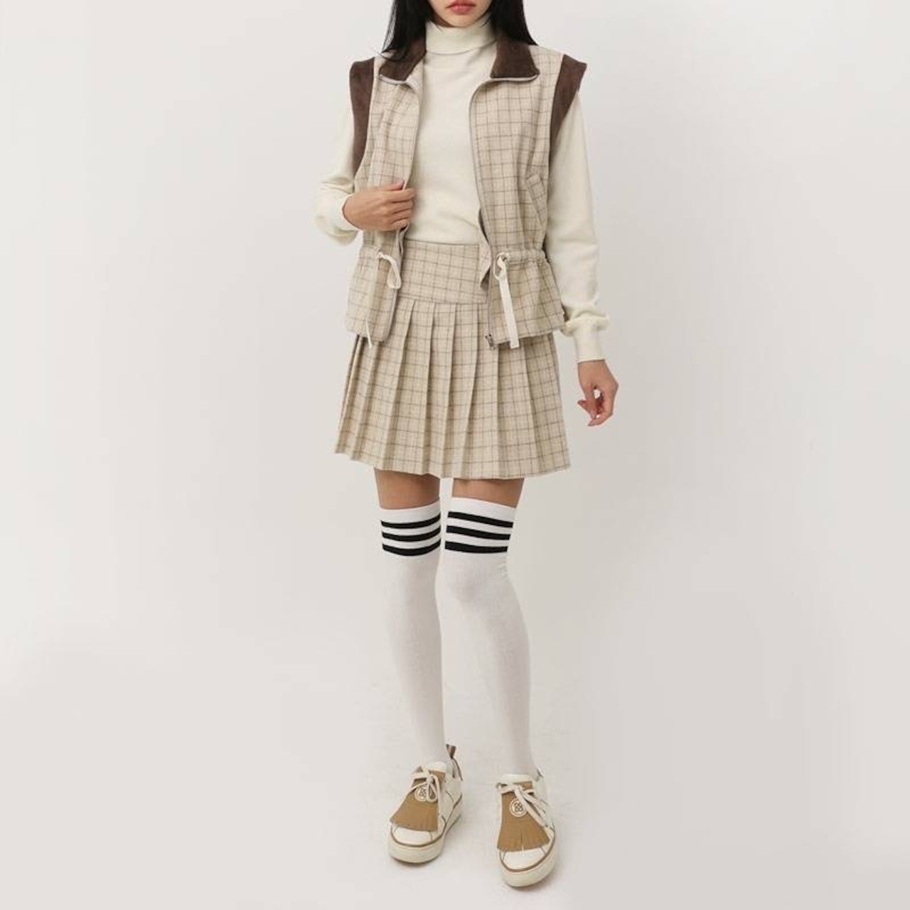 【SETUP対応】チェックウールプリーツスカート