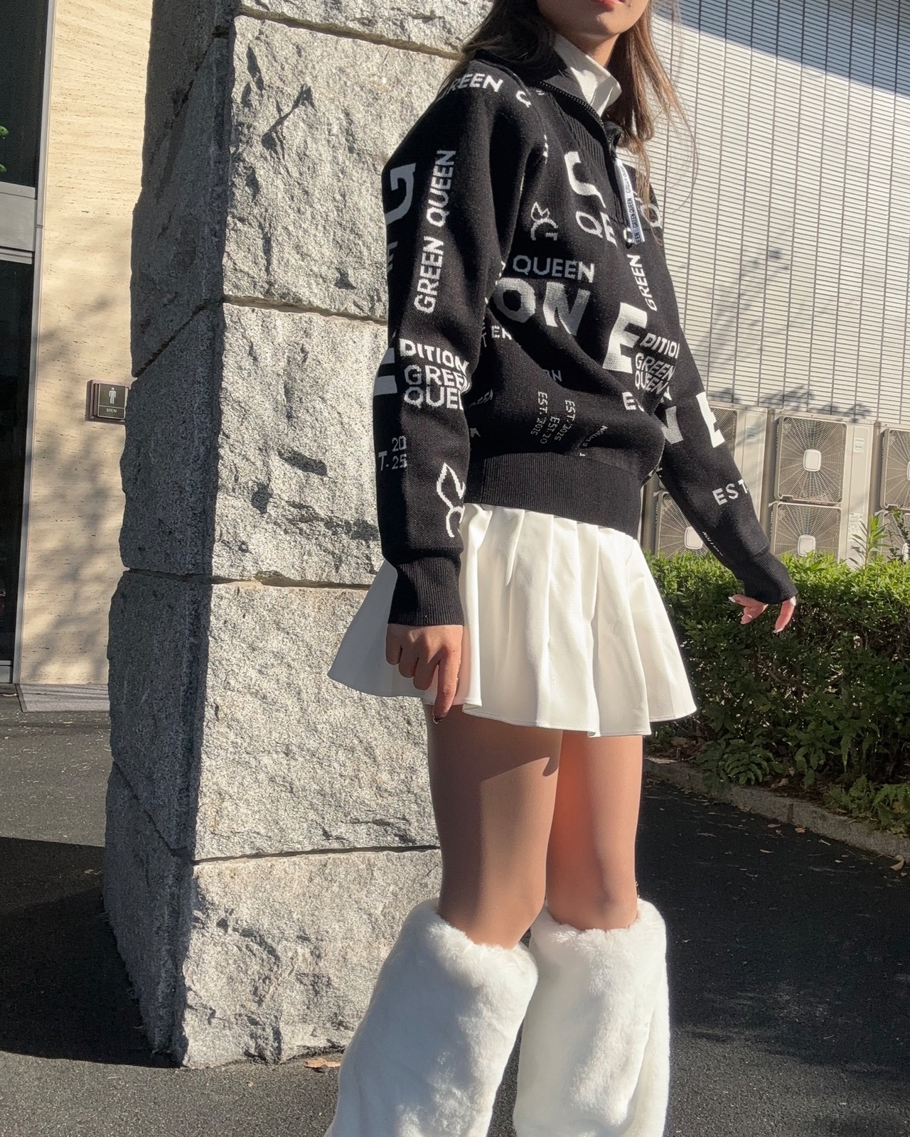 GREEN QUEEN 総柄ハーフジップセーター 