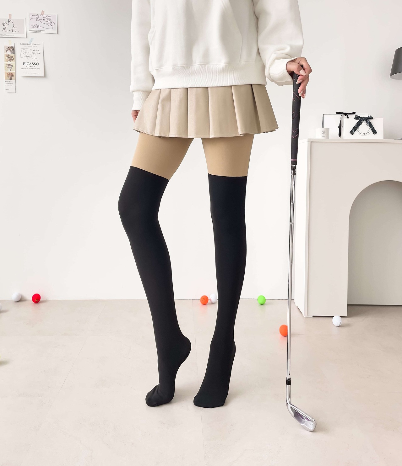 起毛ニーハイソックス風UVタイツ 