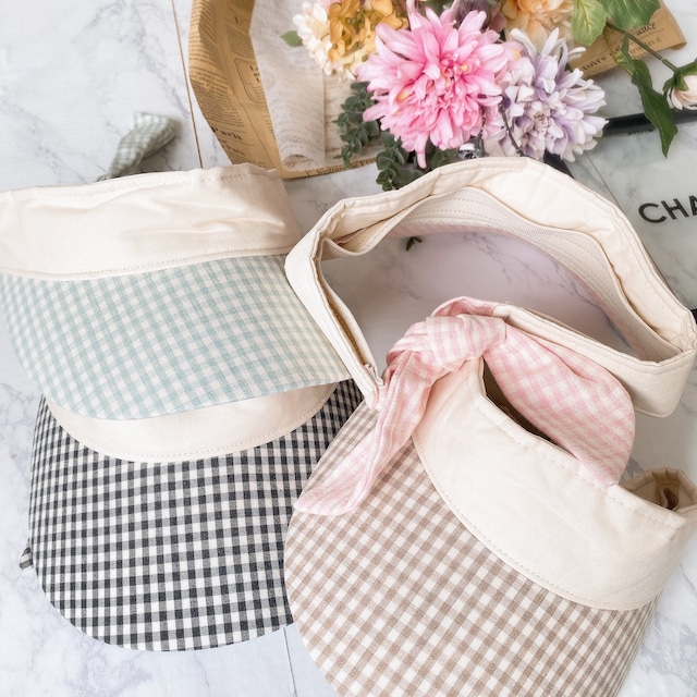 ギンガムチェックバックリボンサンバイザー