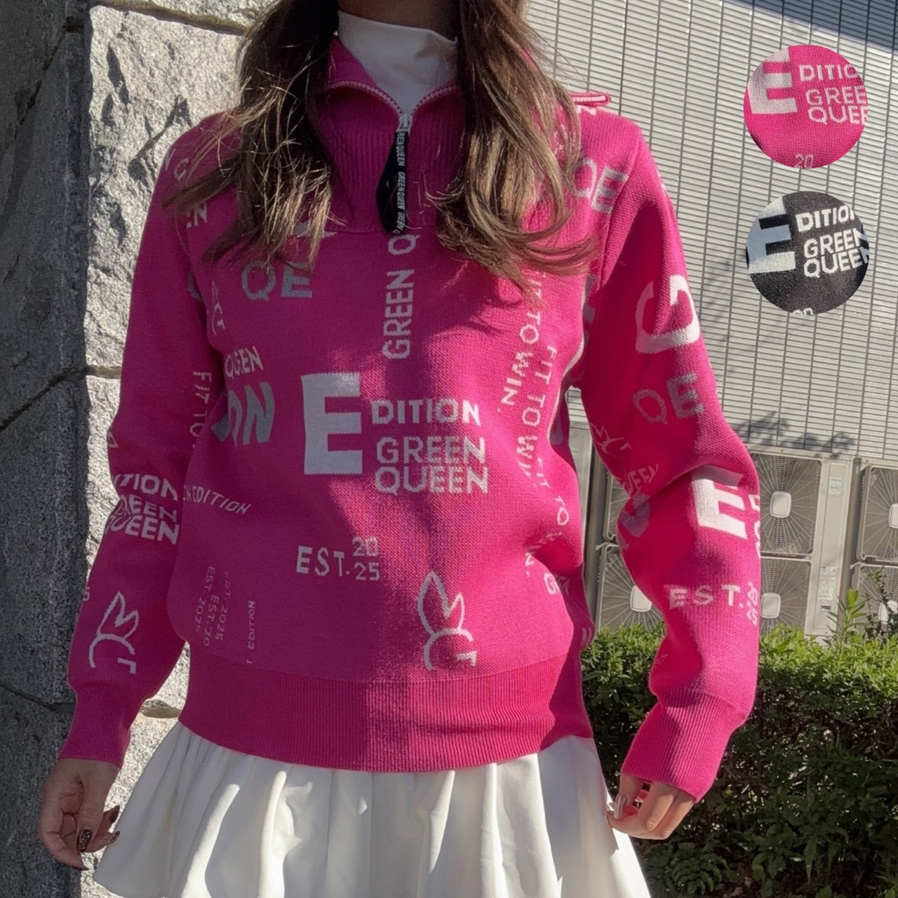 GREEN QUEEN 総柄ハーフジップセーター 