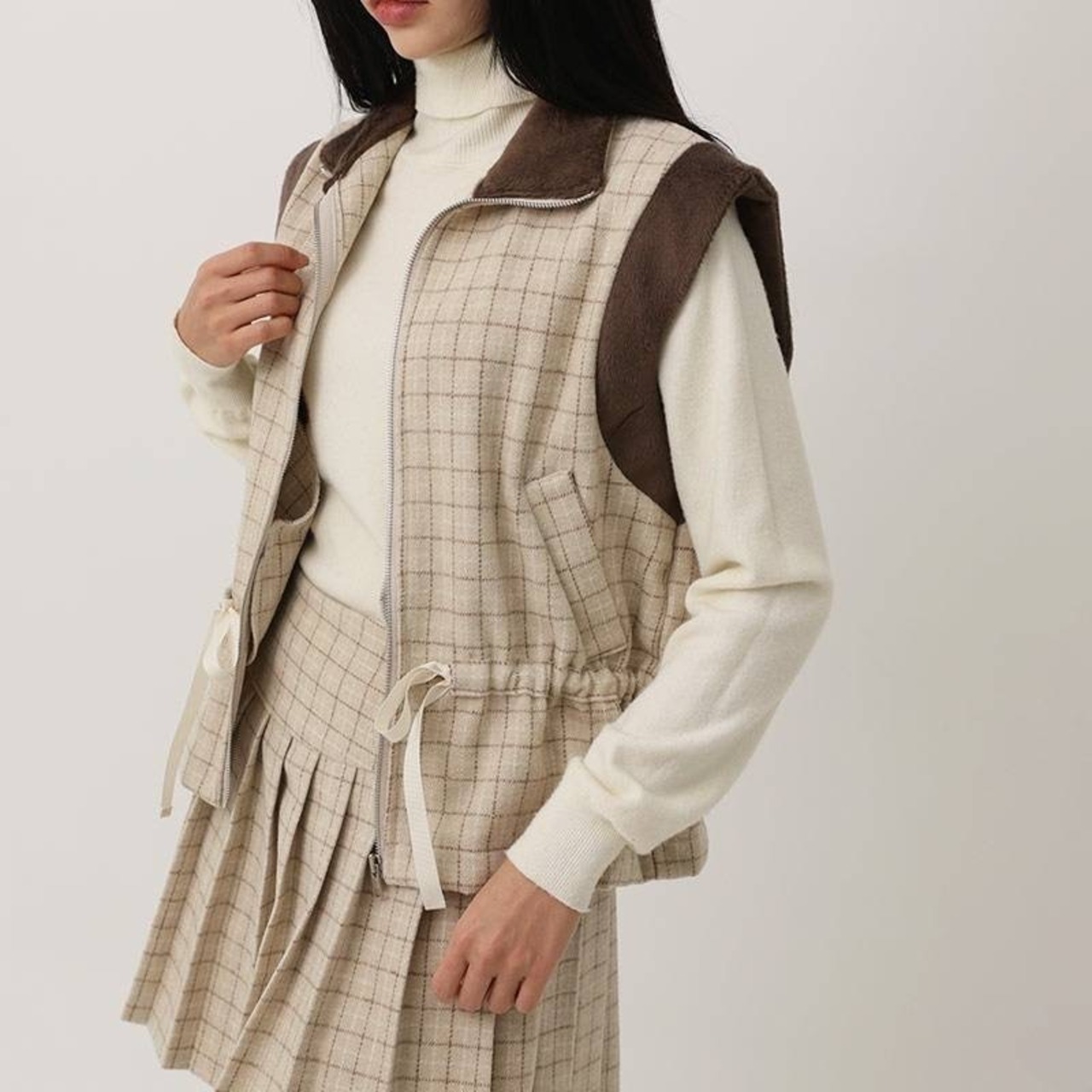 【SETUP対応】チェックウールプリーツスカート